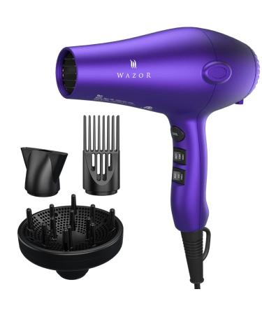 Wazor Lightweight Hair Dryer with Diffuser Negative Ionic Professional 1875W Blow Dryer with 2 Speed 3 Heat Settings Cool Shot Purple Purple 3 Piece Set