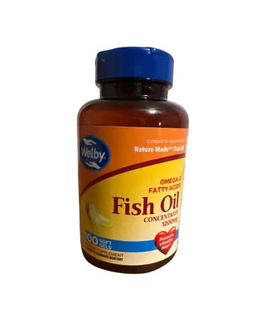 Generic Omega-3 Fish Oil Concentrate 1200mg 100 Softgels Promotes Healthy Heart Mercury-Free Dietary Supplement Yellow