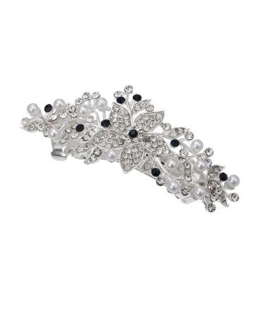 Voarge Wedding Hair Clip Rhinestone Bridal Hair Accessories Simulated Pearl Hair Clip Barrette Silver-Tone Flower Hair Piece for Women and Girls (black)