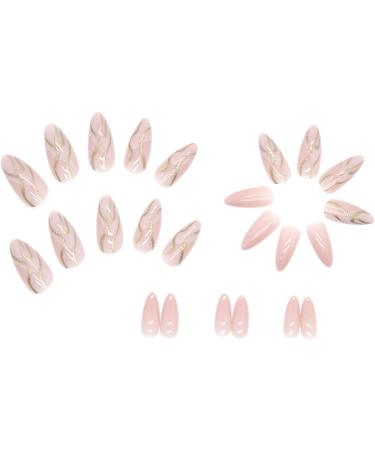 Justotry 24 Pcs Gold Swirl Stiletto Short Pink French Press on Nails with Nail Glue - Pretty Fake Nails for Women - Buy Online on GoSupps.com