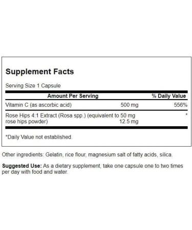 Swanson Vitamin C with Rose Hips 500mg Capsules for Immune and Cardiovascular Health - 100ct - Buy Online on GoSupps.com