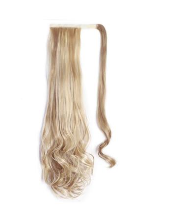 Vibrant Corn Wavy Long Ponytail Synthetic Wig Wrapped In Clip Hair Extension With Brown Ponytail Hair Pieces 22inches 1011-16H613