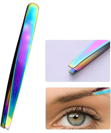 1PC Rainbow Color Slant Tweezer Professional Stainless Steel Slant Tip Tweezer Best Precision Eyebrow Tweezer Hair Removal Tweezer Cosmetic Beauty Tool For Men & Women tweezers - Buy Online on GoSupps.com