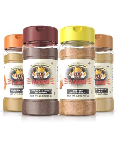 Dessert Topper Combo Pack (Buttery Cinnamon Roll, Chocolate Donut, Gingerbread Cookie, Pumpkin Pie), Pack of 4 - Flavor God Seasonings Combo (Pack of 4)