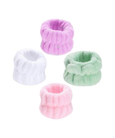 4paires Bandeaux De Lavage Peluche Pour Poignets De Serviettes Absorbantes Pour Visage Pour Maquillage Yoga Sport