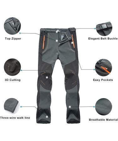 GMTTFOUR Men's Waterproof Snow Ski Hiking Pants - Fleece Lined, Reinforced Knees, Zipper Pocket - Grey01 Large - Buy Online on GoSupps.com