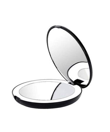 MATTRESS Portable Folding Mirror with LED Light 10X Magnifying Glass 12 Lamp Bead Mini Mirror Black