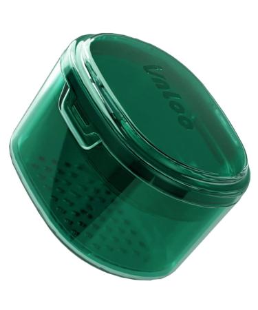 Healeved Retainer Case Denture Bath Cup with Strainer Basket Retainer Cleaner Orthodontic Mouth Case Soak Container for False Teeth Green