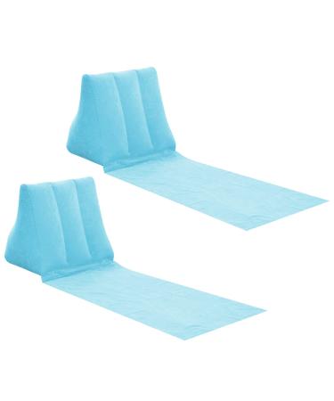 Auto-plaza 2X Inflatable Outdoor Sun Bath Beach Mat Pillows Flocking Beach Chairs with Backrest Inflatable Lounger for Portable Travel Camping Skyblue