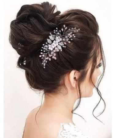 Vatocu Flower Bride Wedding Hair Comb Pearl Headpieces Silver Crystal Bridal Hair Accessories for Women and Girls - Buy Online on GoSupps.com