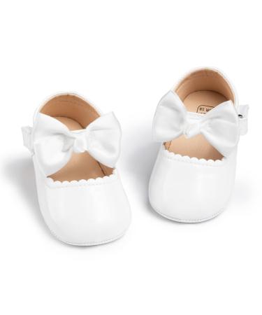 CENCIRILY Baby Girl Mary Jane Shoes Anti-Slip First Walking Bowknot Soft Sole Princess Wedding Dress Flats for 0-18 Month 6-12 Months A01 White