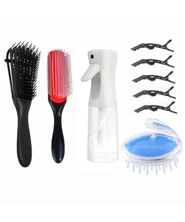 wxnzsl Detangling Brush Set for Curly Hair with Hair Spray Bottle  Detangler Hair Brush  Hair Scalp Massager Brush 9 Row Nylon Brush and Hair Clips for Straight/Long/Thick/Natural Hair