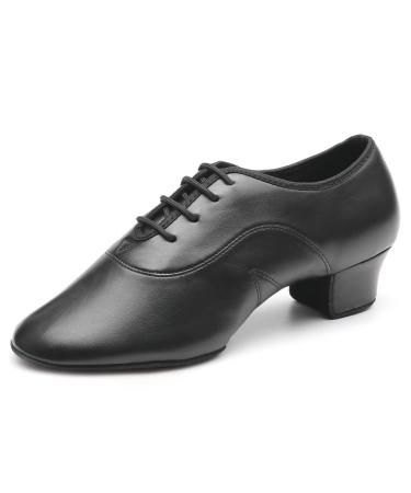 VCIXXVCE Men's Professional Latin Dance Shoes Lace-up Ballroom Tango Waltz Salsa Modern Dance Performance Shoes,Model 518 7.5 518-pu-black-1 1/3" Heel-suede Split Sole