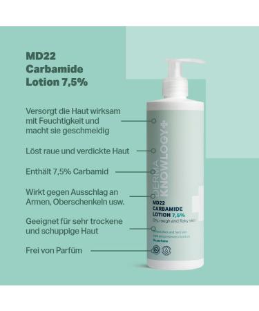 DermaKnowlogy MD22 Carbamide Lotion 7.5% | 400 ml | Urea Body Lotion Moisturising Cream for Rough & Dry Skin Allergy Sufferers Certified Body Cream Without: Perfume Parabens Silicones Dyes black - Buy Online on GoSupps.com