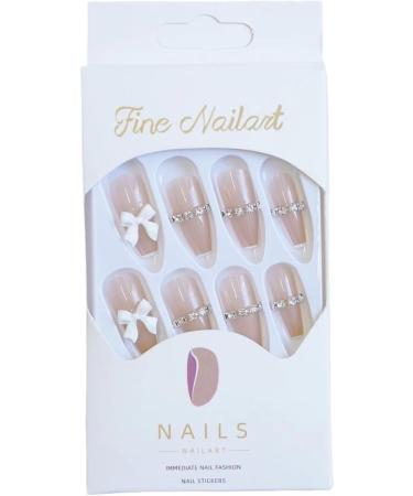 French Tip Press on Nails - Long T Press On Nails with Nail Tips Butterfly diamond chain Design press on nails Acrylic False Nails Cute Artificial Nails - Buy Online on GoSupps.com