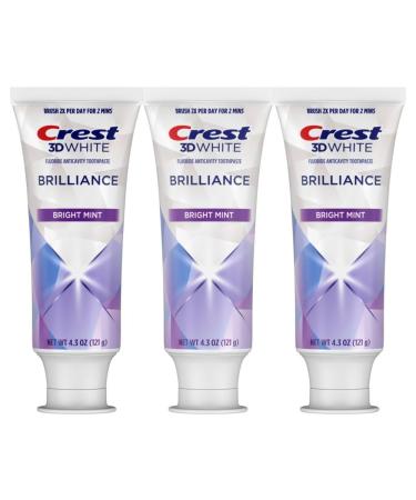 Crest 3D White Brilliance Bright Mint Teeth Whitening Toothpaste, 4.3 oz Pack of 3, 100% More Surface Stain Removal, 24 Hour Active Stain Prevention, Whiter Teeth in 3 Days - Buy Online on GoSupps.com