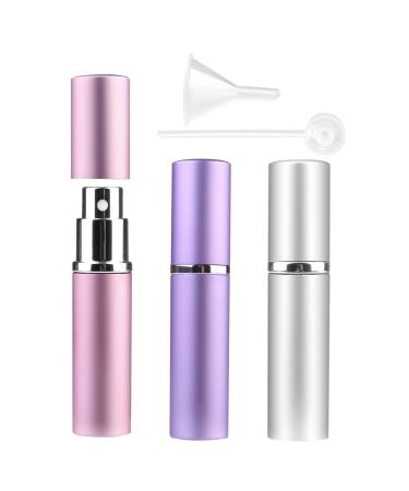 Zingso Refillable Travel Perfume Atomiser Bottles, 3 Pcs 6ml Mini Portable Spray Bottles Refillable Perfume Aftershave Atomiser Empty Travel Bottles with Funnel (Pink+Silver+Purple) 6ml (Pink+Silver+Purple)