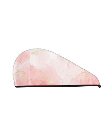 Hair Towel Wrap Hair Drying Towel with Button Towel Turban Head Towel to Dry Hair Quickly (Pink Marble)
