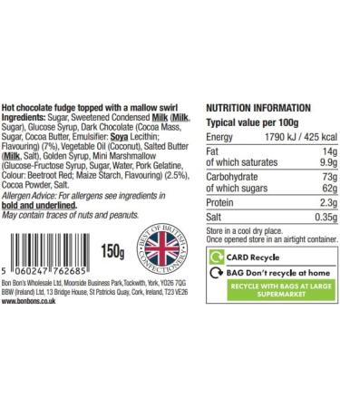 Bon Bon's Gourmet - Hot Chocolate Fudge Bag Handmade British Fudge 150g - Buy Online on GoSupps.com