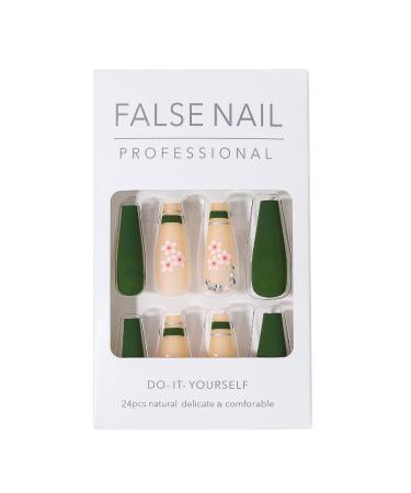 Brishow Long Green Press-On Nails with Flowers - 24pcs Ballerina Acrylic Falsche Nails for Women & Girls - Buy Online on GoSupps.com