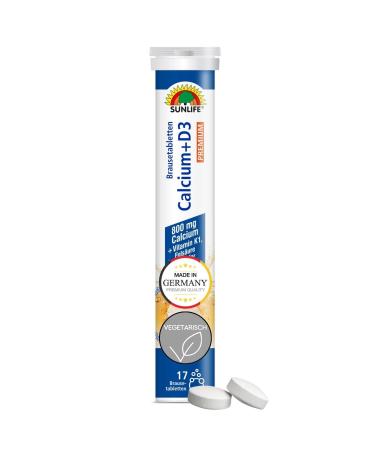 Sunlife calcium + d3 effervescent tablets - 1 x 17 pieces - vitamin D3 & calcium effervescent tablets for bones & teeth - high -quality brown tablets with 800mg calcium & 5 g vitamin D3 per daily dose - Buy Online on GoSupps.com