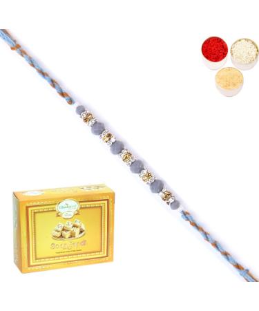 Ghasitaram Gifts Rakhi for Brother Rakhis Online - 6375 Fancy Thread Rakhi with 400 GMS of Soan Papdi