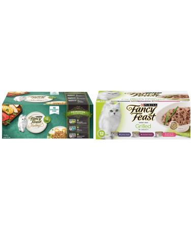 Fancy Feast Wet Cat Food | Elegant Medleys Primavera Variety Pack + Grilled in Gravy Variety Pack (24 Cans) Primavera Collection Wet Cat Food + Wet Cat Gravy Food