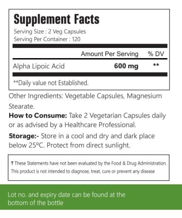 Alpha Lipoic Acid Supplement 600 mg per Serving 240 Vegetarian Capsules 100% Vegetarian Non-GMO & Gluten Free 240 Count (Pack of 1) - Buy Online on GoSupps.com