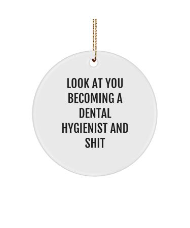 Funny Dental Hygienist Gifts from Friends - 'Look at You Becoming A Dental Hygienist' Circle Ornament for Christmas