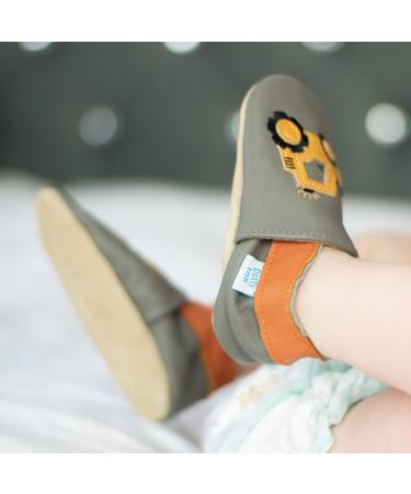 Dotty Fish Soft Leather Baby Shoes | Toddler Boys' Shoes with Non-Slip Suede Soles | Yellow Digger Design | 0-6 Months to 4-5 Years - Buy Online on GoSupps.com
