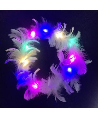 LEEMASING LED Feather Wreath Crown Headband Light-Up Angel Halo Headband For Wedding Christmas Halloween Valentine's Day (Colorful)