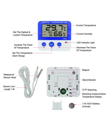 MOMOJIA Digital Thermometer & Humidity Meter | Indoor Outdoor Temperature Sensor for Refrigerator Freezer & Alarm Clock - International Shipping Available - Buy Online on GoSupps.com
