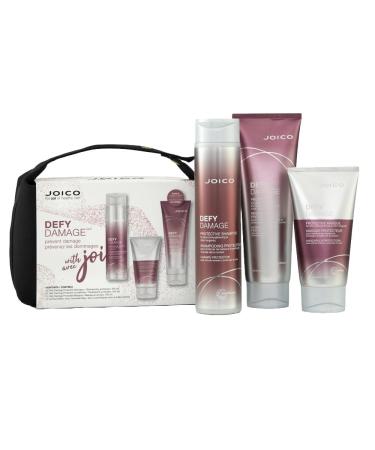 Joico Defy Damage Gift Set Protective Shampoo Conditioner Protective Mask Treatment for Dry Damaged Deep Conditioning Hydrating Heat Protectant with Joico Cosmetic Bag