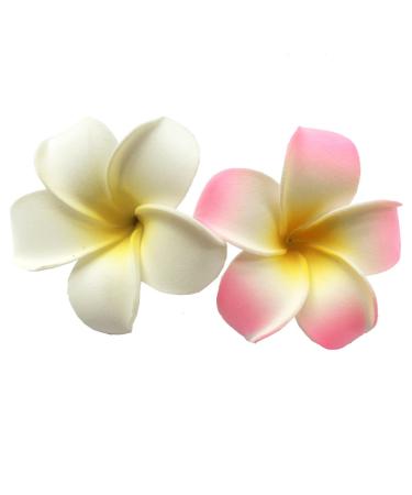 2 PCS 7cm Hawaiian Frangipani Plumeria Foam Head Flower Party Beach Hair Clip (White + Pink) White+Pink