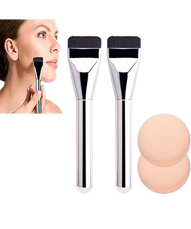 Foundation Makeup Brush Ultra Thin Foundation Brush Premium Brush Hair Flat Light Concealer Brush for Creamy Powdery or Liquid Foundation (Size : 2pc Pinsel+Puderquaste)