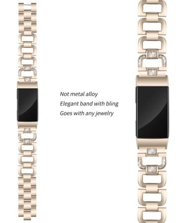 Hopply Compatible with Fitbit Charge 3 / Charge 4 Bands for Women Replacement Metal Charge 3 hr Strap Band with Bling Rhinestone Bangle for Fitbit Charge 4 Special Edition (Champagne Gold) - Buy Online on GoSupps.com