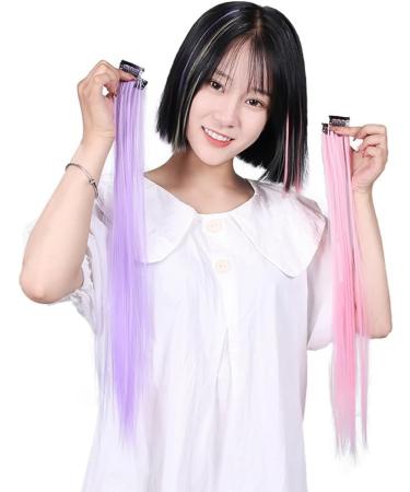 Duontyye Rainbow Highlighted Fading Colours Hair Extension Hairpin Long Straight Hair Clip Trimmable for Hair False Hair 3.2x55cm - Buy Online on GoSupps.com