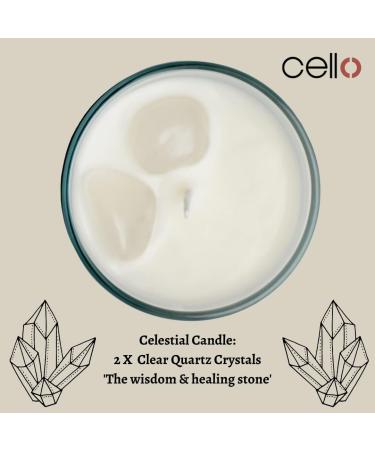Cello Celestial Scented Candle with Clear Quartz Gemstones - Metallic Gold Candle with Clear Crystals | Ideal Gift for Men and Women - Buy Online on GoSupps.com