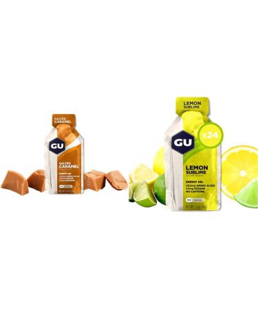 GU ENERGY Original Sports Nutrition Energy Gels | Salted Caramel (24-Count) + Lemon Sublime (24-Count)