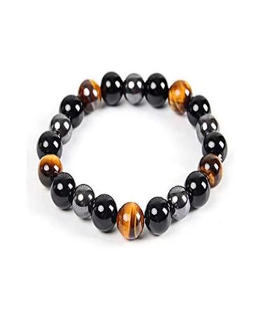 Natural Tiger Eye Obsidian Hematite Bracelet Pure Handmade Elastic Bracelet for Men and Women Relieves Fatigue Brings Health and Good Luck. (6mm/8mm/10mm)