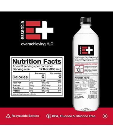 Essentia Ionized Alkaline Bottled Water - 1L, 99.9% Pure, Electrolyte Infused, pH 9.5+ (Pack of 12) - Buy Online on GoSupps.com