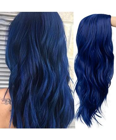 Baruisi Blue Wigs for Women Long Curly Wavy Synthetic Hair Wig Natural Middle Parting Heat Resistant Costume Cosplay Wig