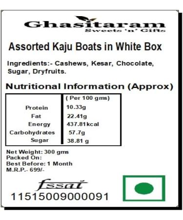Ghasitaram Gifts Diwali Gifts Sweets- Assorted Kaju Boats in White Box - Buy Online on GoSupps.com