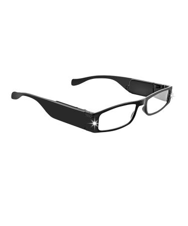 LIGHTSPECS Lightweight Ultra Bright LED Rectangular Reading Glasses 2.50 Diopter Black