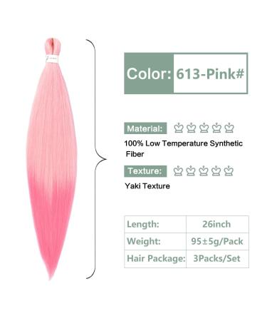 Ancient Lichen 3-Inch Braided Hair Art - 3-Pack Synthetic Hair Extensions for Box Braids (26 inch 613-Pink#) - Premium Quality Hair Braids - Buy Online on GoSupps.com