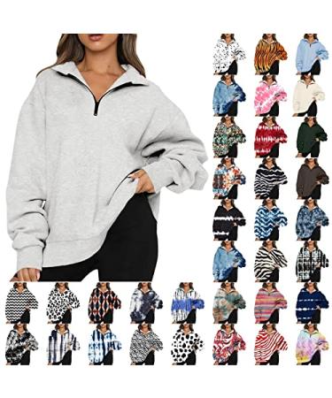 Womens Sweatshirt 2022 Fall Tops Oversized Long Sleeve Collar Drop Shoulder 1/4 Zipper Pullover Shirt I-gray Medium