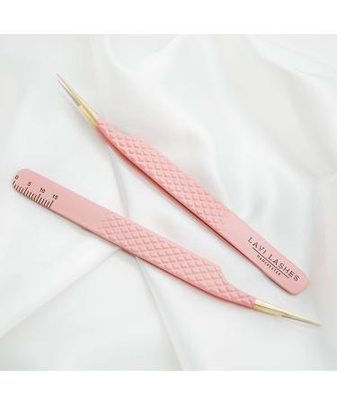 Fiber Tip Eyelash Tweezers Professional Stainless Steel Tweezers Lash Extension Isolation Volume Classic Lashes Curved Straight Tweezer with Measurements - Pink Lavi Lashes (Curve Isolation) - Buy Online on GoSupps.com