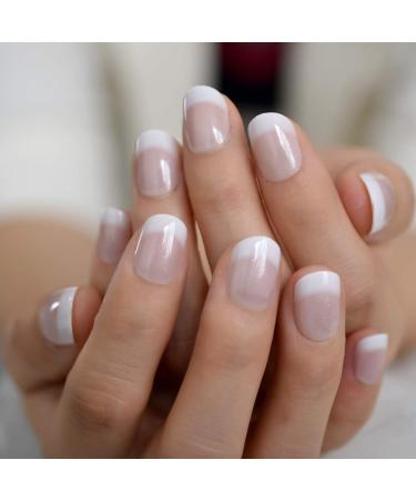 CoolNail Short White French Press On Fake Nails Tips Natural Beige Pink - 24pcs Round Head Full Cover Faux Ongles for Home & Office Wear - Buy Online on GoSupps.com