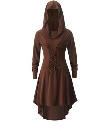 Gothic Clothes for Women plus Size Dress Dress Long Sleeved Hooded Strap Gothic Dresses for Women (Brown L) Brown Large - Buy Online on GoSupps.com