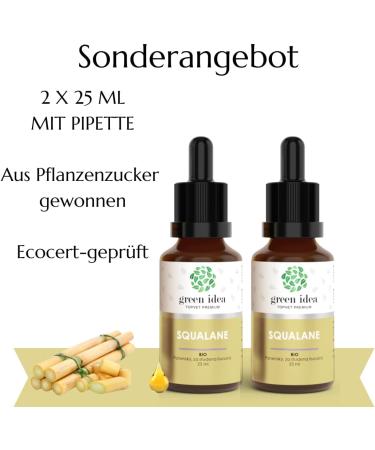 green idea Squalane Care Oil 100% Pure - Vegetable - Dry Oil - Antioxidant Protective For Face Under Eyes Hair (2) - Buy Online on GoSupps.com